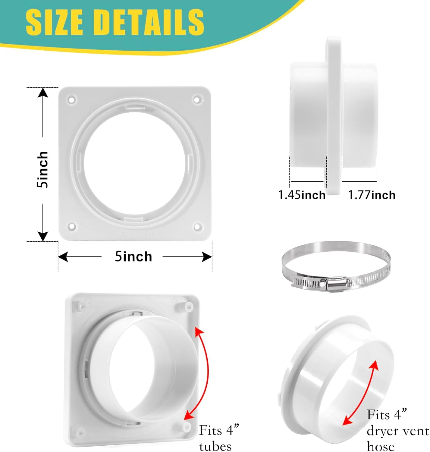 Dryer Vent Hose Connector Kit - Dryer Vent Wall Plate - Dryer Duct Connector Wall Vent with Quick Connect & Disconnect Dryer Dock Connector (Dryer Vent Connector)