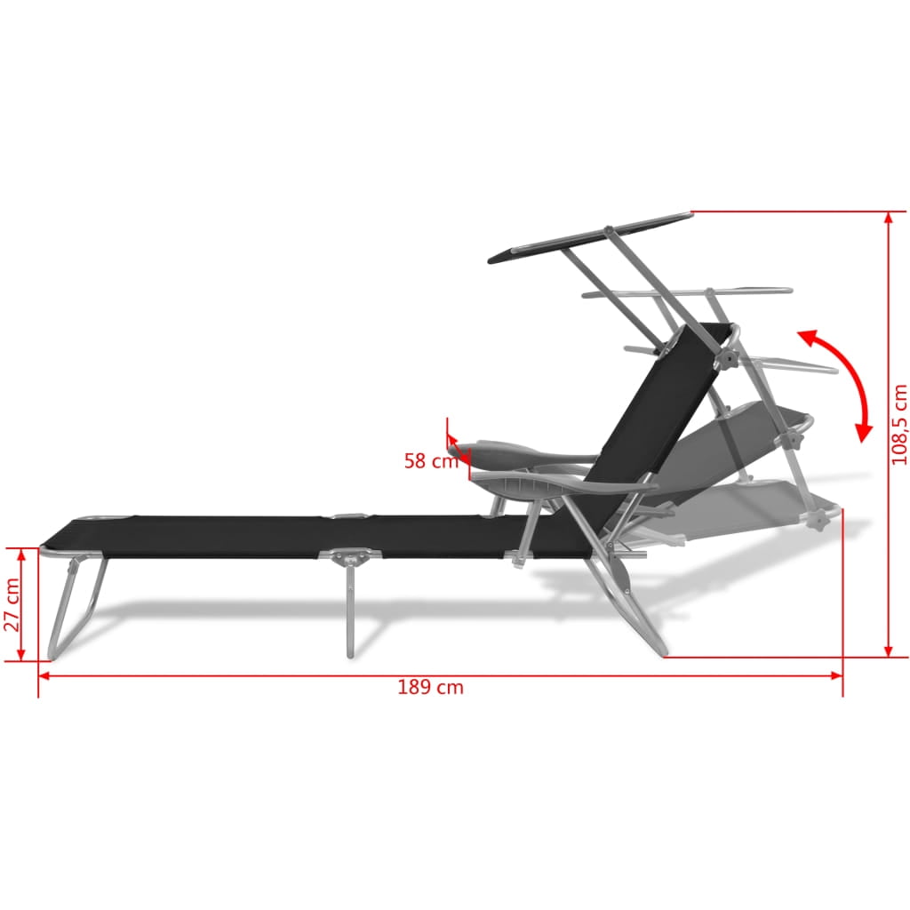 Kepooman Outdoor Patio Foldable Steel Sun Lounger with Adjustable Canopy, Black Kepooman Outdoor Patio Foldable Steel Sun Lounger with Adjustable Canopy, Black