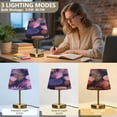 thumbnail image 3 of Tapered Desk Lamp with Antique Brass Base Table Lamps Dimmable LED Bulb Button Switch Night Light Pink and Purple Palm Leaves Small, 3 of 8