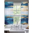 thumbnail image 2 of Blue Gold Graffiti Sheer Curtains for Living Room Bedroom, Light-filtering Sheer Curtain, Retro Brush Rod Pocket Voile Window Treatment Drapes, 52’’Wx72’’L, 2 Panels Set, 2 of 7