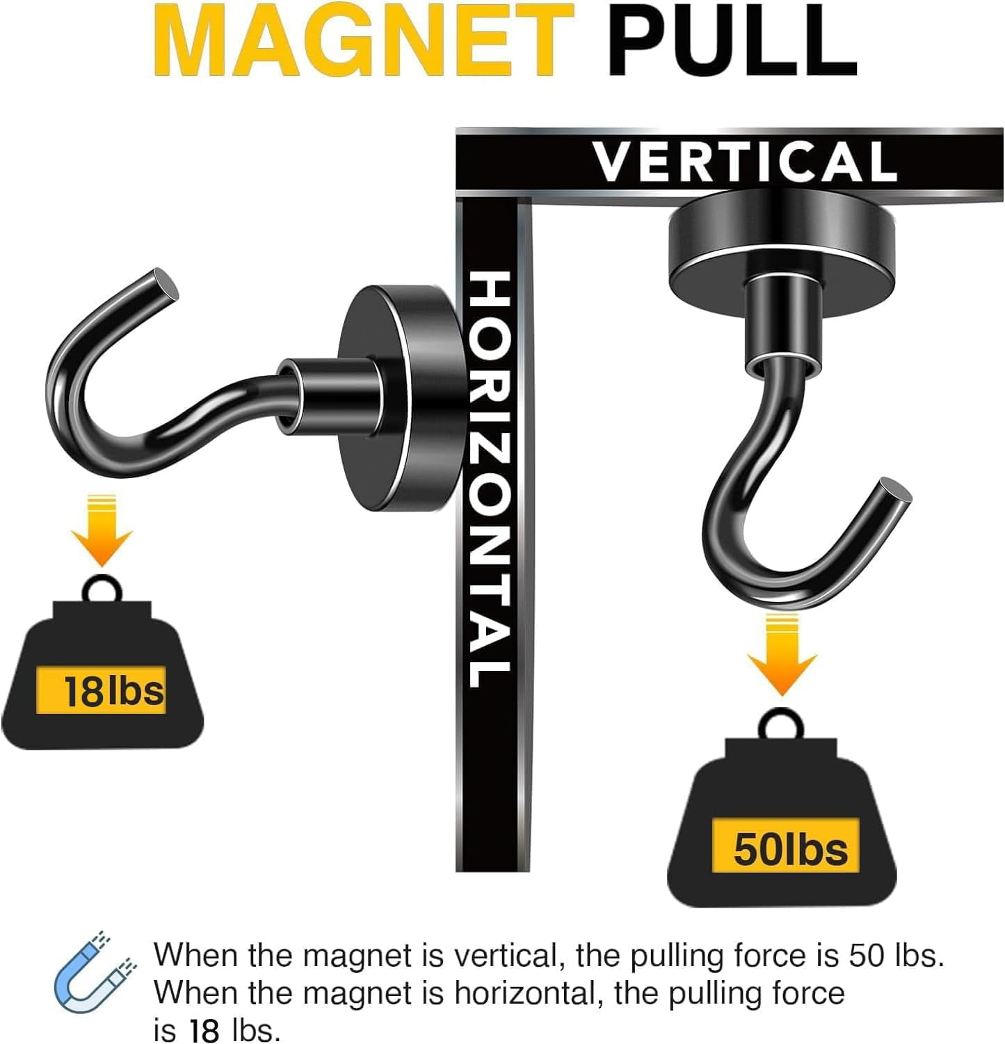 JJEAN-Black Magnetic Hooks, 50 LB Heavy Duty Strong Magnets with Hooks, Rare Earth Neodymium Magnetics Hooks for Cruise Cabins Cruise Ship Essentials 8 Packs