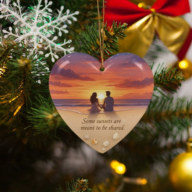 Uuiauoio Christmas Tree Ornaments, Christmas Decorations, Exquisite Ceramic Pendant, Heart-Shaped Structure, Beach Theme Appearance, Suitable for Xmas Trees, Holiday Decor