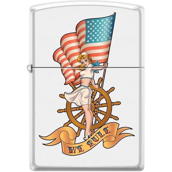 Pro-Cut ZIP-214CI018435 2024 Zippo Custom Pinup Nautical Flag Lighter, White Matte