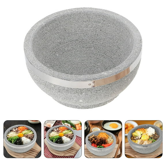 OATIPHO Korean Stone Pot Bibimbap Bowl Grey Natural Stone 1Pcs