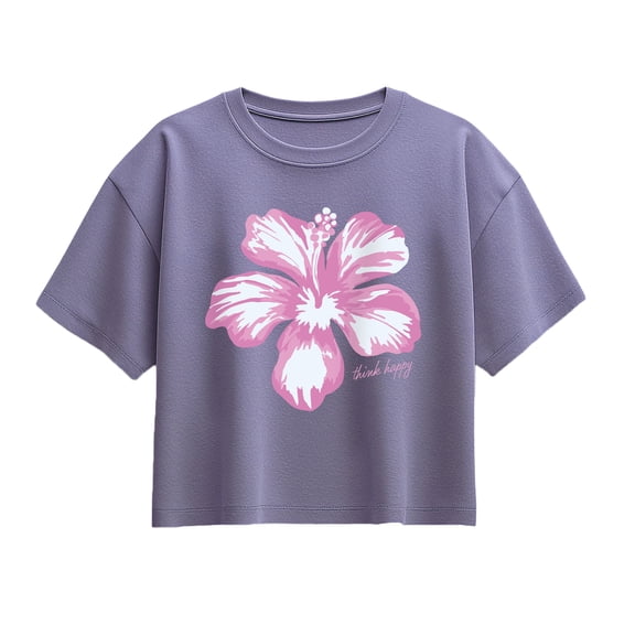 Instant Message - Think Happy Hibiscus - Youth Girls Boxy T-Shirt