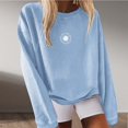 thumbnail image 2 of Siilsaa Crew Neck Sweatshirts Women Womens Oversized Sweatshirts Hoodies Crew Neck Pullover Sweaters Casual Fall Fashion Outfits Clothes 2024 Blue,L, 2 of 5