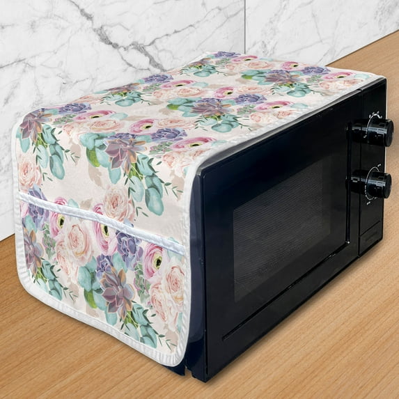 Floral Microwave Oven Cover, Colorful Arrangement of Various Flowers Blossoming Vintage Botanical Layout, Water Resistant Organizer with Pockets for Kitchen, 36" x 12", Multicolor, by Ambesonne