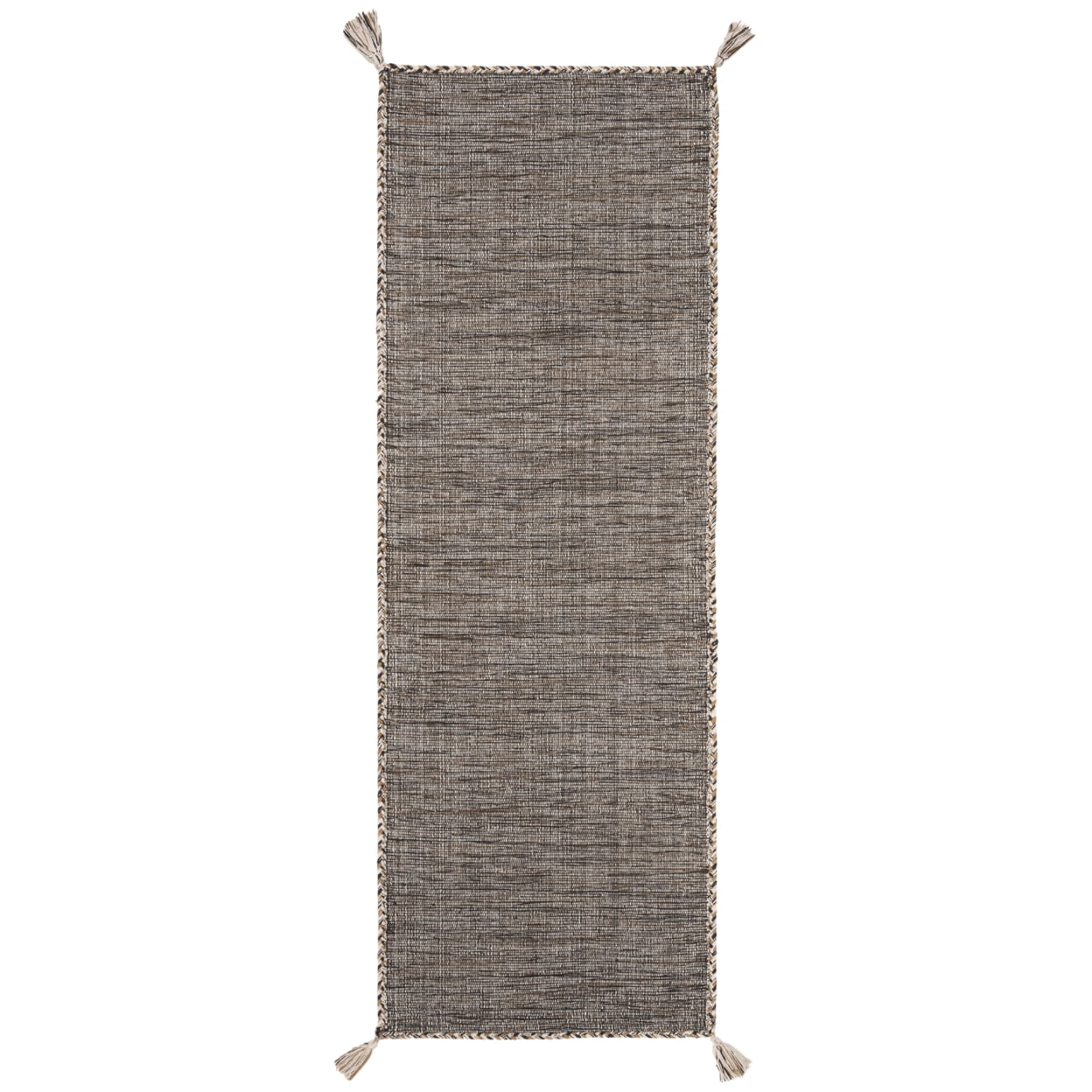 SAFAVIEH Montauk Bijar Jace Solid Soft Braided Cotton Runner Rug, Beige/Black, 2'3" x 7'