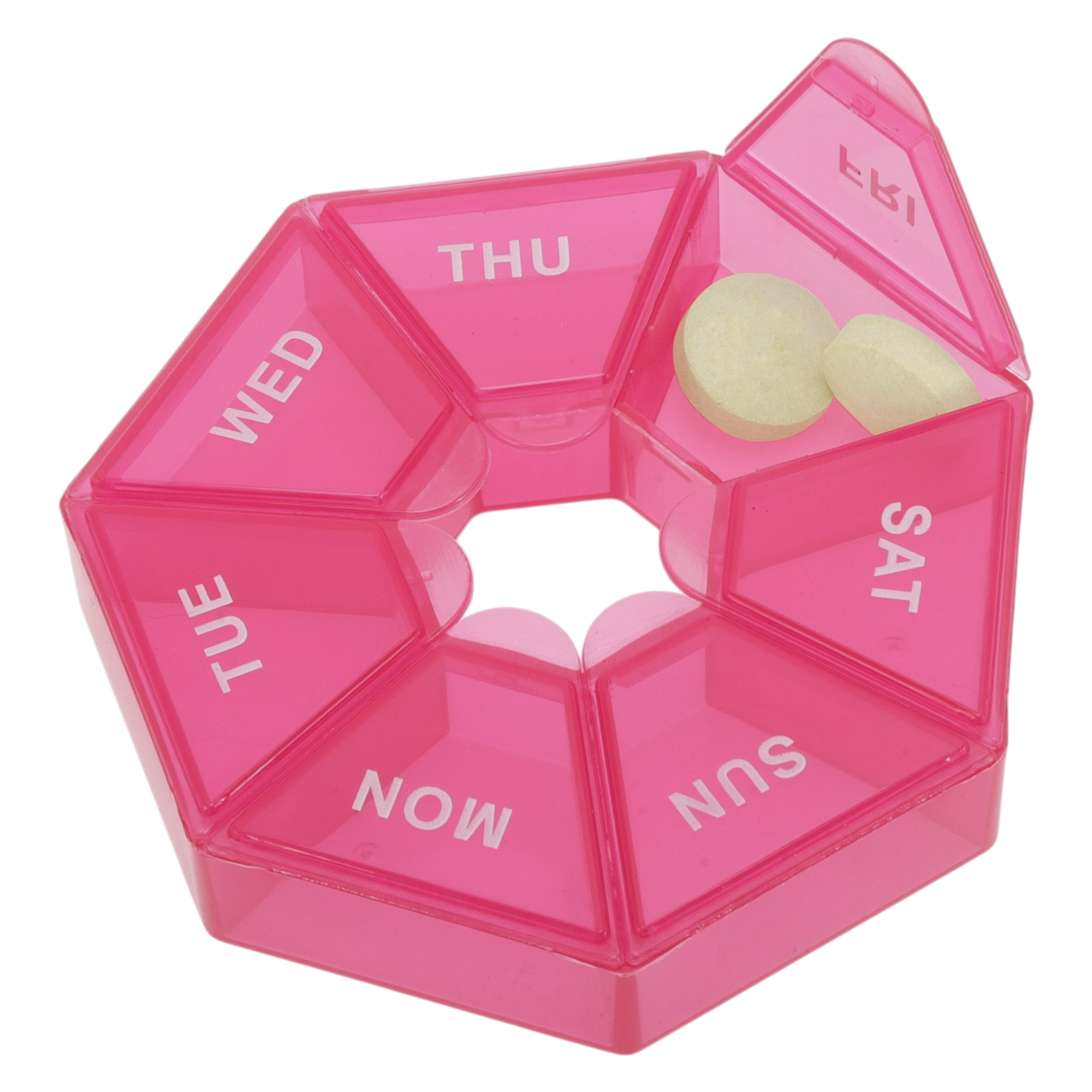 Unique Bargains Useful Durable Portable 7 Grid Polygonal Pill Case 1 Pc Rose Pink