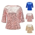 thumbnail image 6 of Dyfzdhu Sequin Tops for Women Round Neck Slim Glitter Sparkly Tops Short Sleeve Dressy Casual Blouses Blue, 6 of 6
