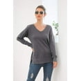 thumbnail image 4 of MLANM Women's V-Neck Pullover Sweaters Side Split Tunic Sweatshirt Casual Long Sleeve Knit tops, 2XL Dark Grey, 4 of 5