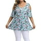 thumbnail image 3 of Camisa de mujer Blusa estampada con hombros descubiertos y manga corta con cuello en V, Azul cielo, 3XL kenally AP002468-28, 3 of 5