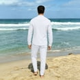 thumbnail image 6 of GrmtClth Lightweight Henley 2 Piece Suit for Men Long Sleeve Stand Collar Top and Elastic Pants Casual Home Loungewear White S, 6 of 6
