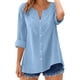 thumbnail image 2 of Craaazy Women's Casual V Neck Blouse, Solid Color 3/4 Sleeve Lace Detail Top, Loose Fit Comfy Button Down Shirt for Daily Wear Gifts, 2 of 7