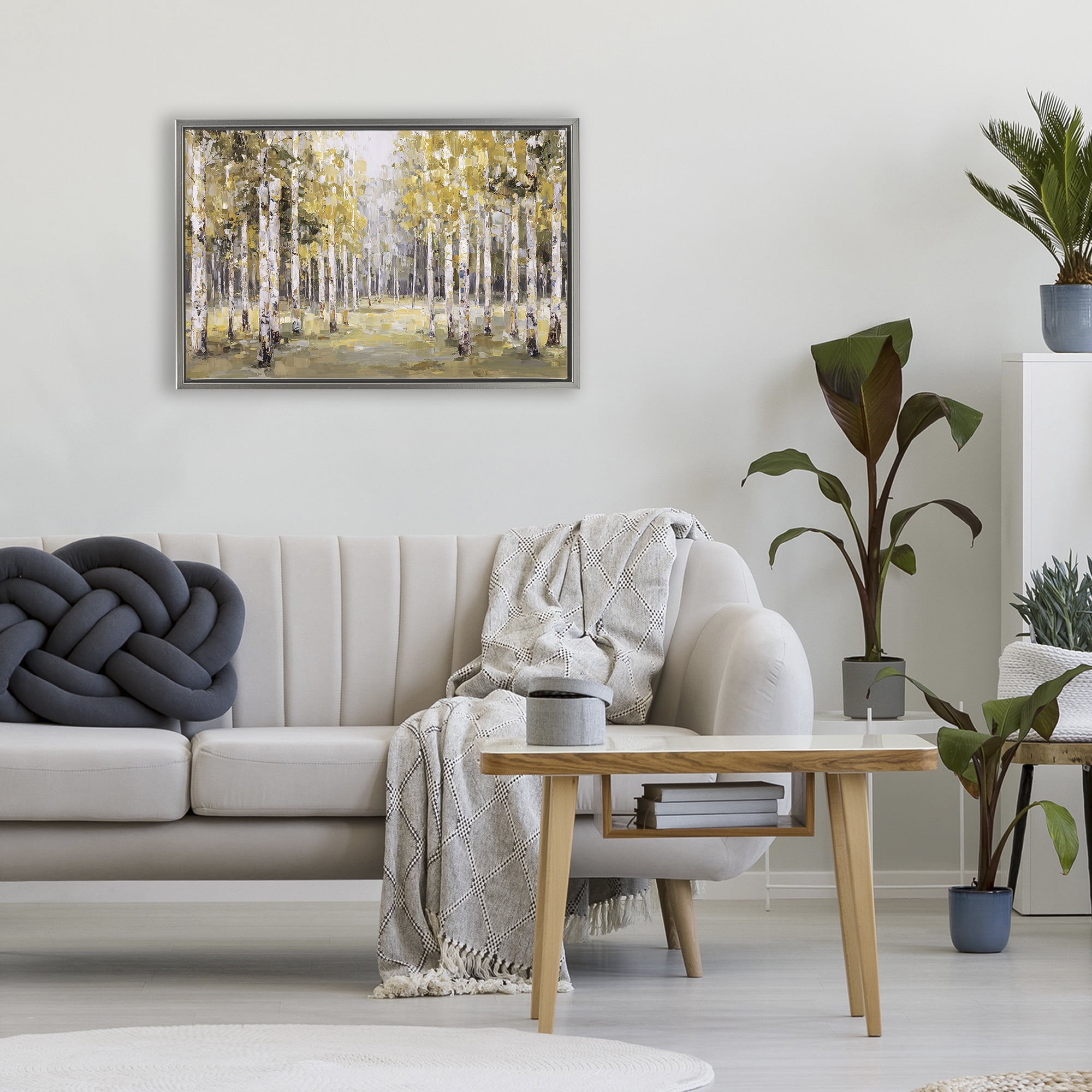Stupell Industries Impressionist Birch Trees & Fall Leaves Gray Framed Floater Canvas Wall Art, design by Jacky Ngan
