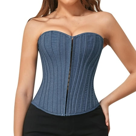 

Women Denim Shapewear Lace Up Back Contrast Corset Body Shaper Bodysuit