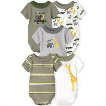 The Children's Place Baby Boy & Toddler Boy Short Sleeve Knit 5-Pack Bodysuits, Sizes Newborn-24 Months