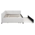 thumbnail image 6 of Linen Daybed, Full Solid Wood Daybed with Twin Size Trundle Bed, Bed Frame with Support of Slats, Maximize Space for Living Room, Bedroom and Guest Room, Beige, 6 of 8