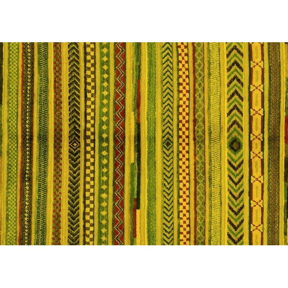 Ahgly Company Machine Washable Indoor Rectangle Oriental Yellow Modern Area Rugs, 5' x 8'