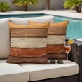 thumbnail image 4 of Farmhouse Burnt Orange Brown Outdoor Waterproof Pillow Covers, Vintage Wooden Striped Decorative Square Throw Pillowcase Sofa Cushion Sham for Patio/Couch/Chair, 20"x20" 2 Pack, 4 of 8