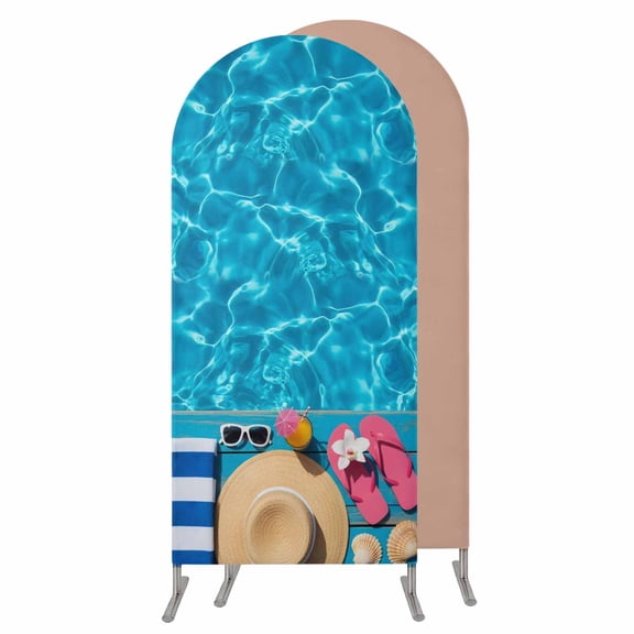 5FT Arch Backdrop Covers, Swimming Pool Wedding Arch Cover Stretchy, Blue Summer Beach Sea Ocean Chiara Arches Backdrop Stand Covers for Birthday Baby Shower Party Banquet Decor