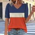 thumbnail image 5 of XYAIYT Fashion Tops for Womens V Neck Color-Block Blouses Short Sleeve Puff Sleeve Summer Casual Loose T-shirt, 5 of 6