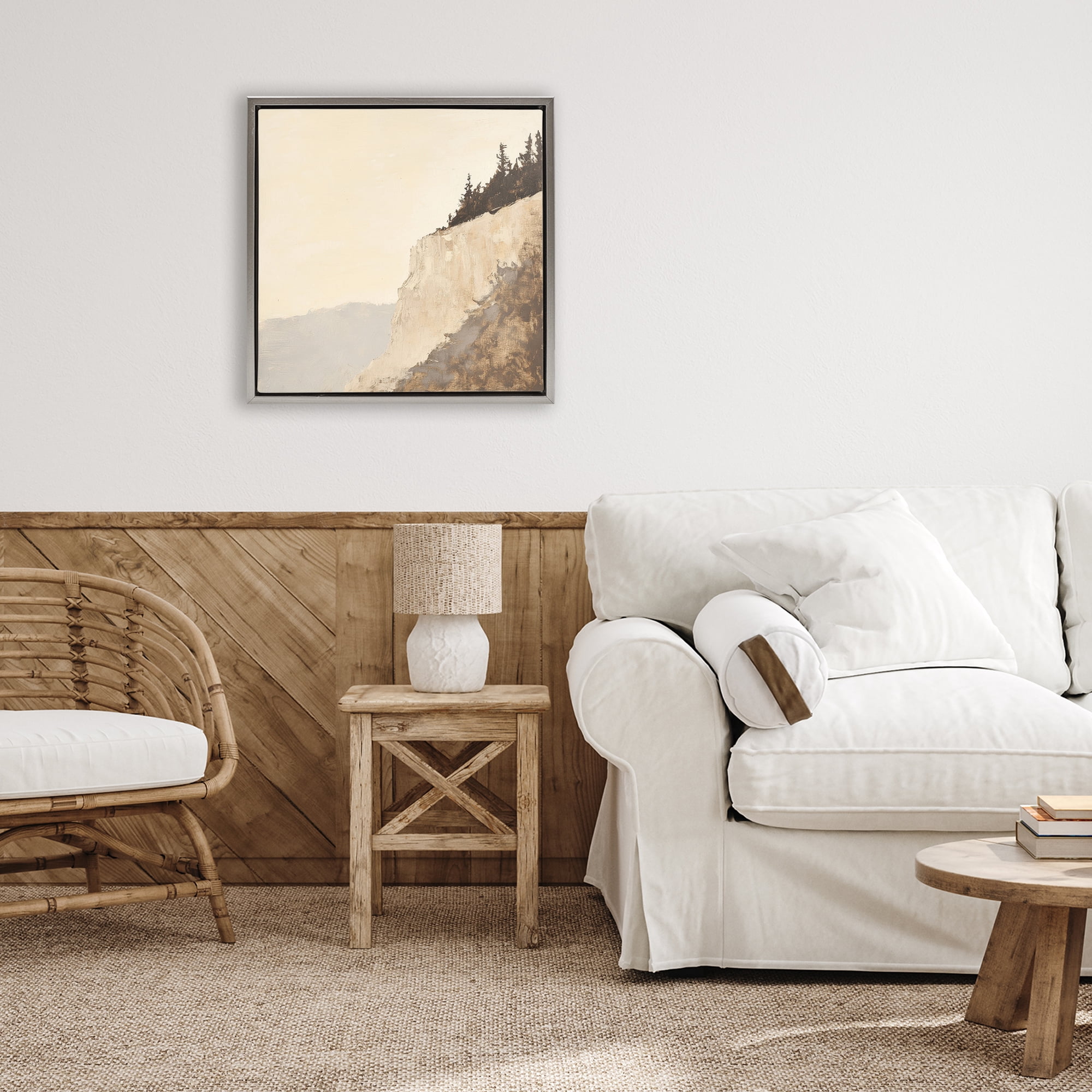 Stupell Industries Serene Cliffside Vista Gray Framed Floater Canvas Wall Art, design by Petal Prints Design