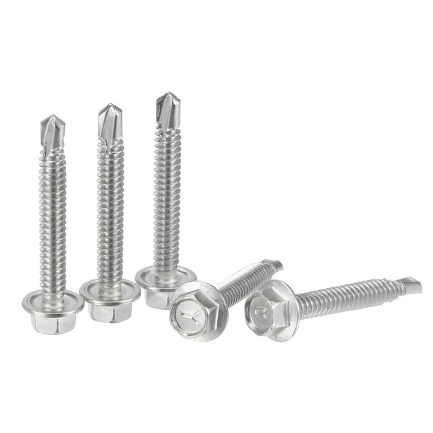 Tornillos autoperforantes con cabeza hexagonal Uxcell #12 x 1 1/2" de acero inoxidable 410, paquete de 50