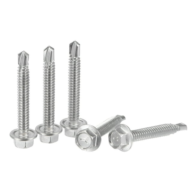 Tornillos autoperforantes con cabeza hexagonal Uxcell #12 x 1 1/2" de acero inoxidable 410, paquete de 50