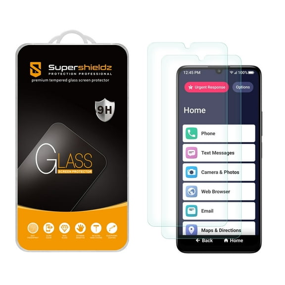 (2 Pack) Supershieldz Designed for Lively Jitterbug Smart4 Tempered Glass Screen Protector, Anti Scratch, Bubble Free