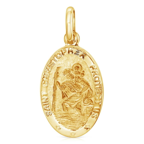Ioka-14K Yellow Gold St. Christopher Protect Us Religious Charm Pendant For Necklace or Chain