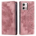 thumbnail image 5 of SaniMore for Motorola Moto G Play 2024 Case, PU Leather Embosed Mandala Flower Wallet Protective Phone Cover Card Slots Pocket Purse Women Men Kickstand Vintage Shockproof Anti-fall Shell, Pink, 5 of 9