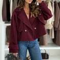 thumbnail image 5 of ZQUUVOU Women's Cropped Trench Coat Notch Lapel Zip Up Casual Outerwear Jacket Double-Breasted Short Trench Jacket Burgundy, 5 of 5