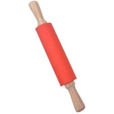 

Silicone Rolling Pin Non Stick Surface Wooden Handle 1.97X15.15 red F91485