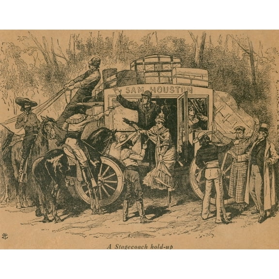 A Stagecoach Holdup. Illustration From 'Belle Star' By Burton Rascoe. History (36 x 24)
