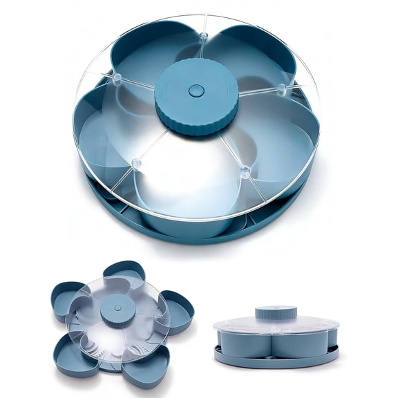 QIQUWOHUL Divided Serving Tray That Perfect For Snacks Dips & Rotating Snack Box Container With Lid Veggie Tray For Kitchen Travel And Picnic
