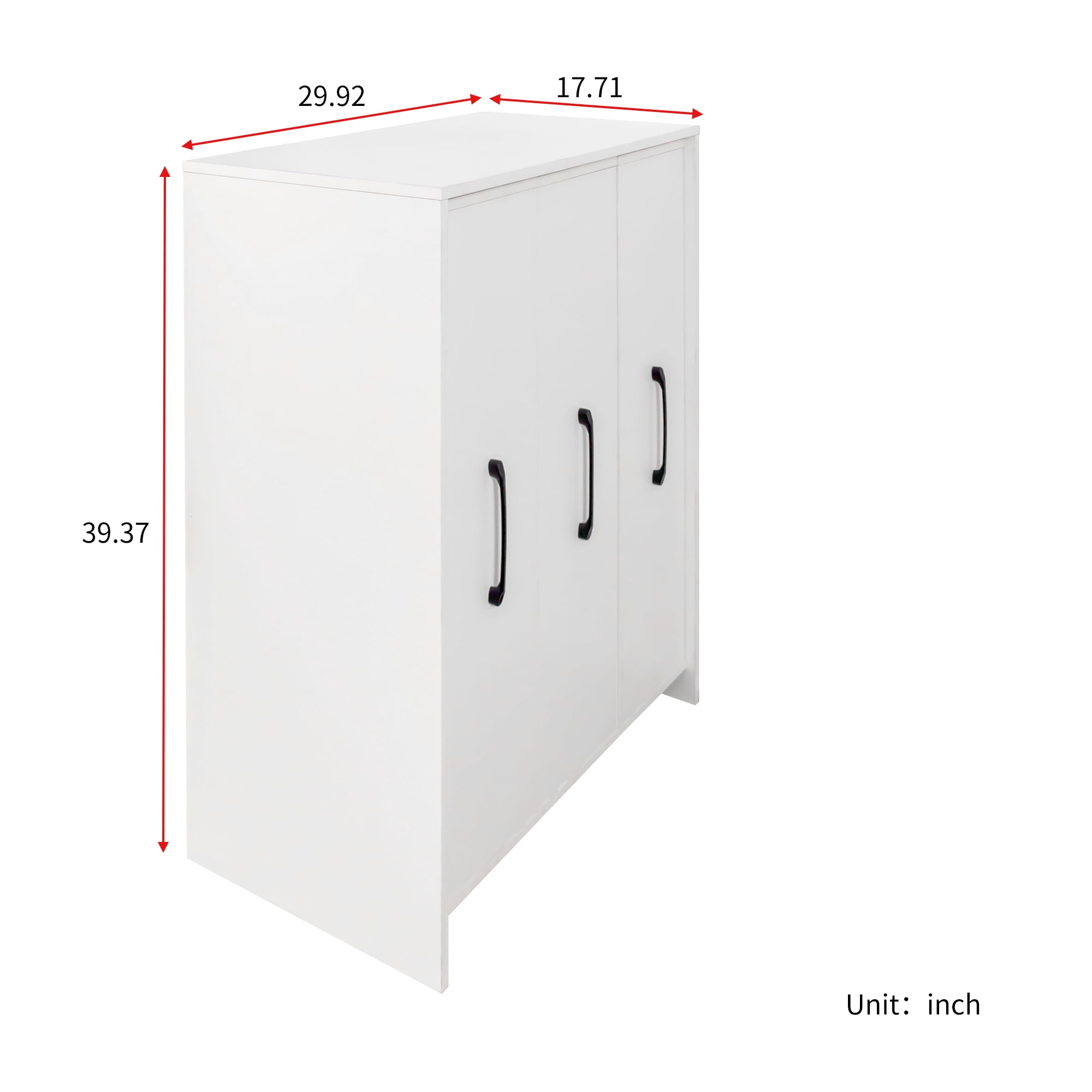 Bookcase 3-Tier Pull-Out Door Storage Cabinet with Wheels for Office Bedroom, White