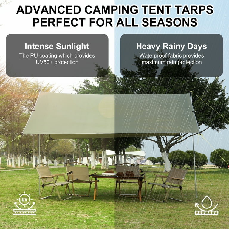 13X9FT Tent Tarp with 2 Aluminum Poles, Waterproof&Lightweight