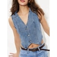 thumbnail image 5 of Women'S Denim Vest Sleeveless V Neck Jean Vest Top Button Down Crop Waistcoat Vest Medium Blue L, 5 of 9
