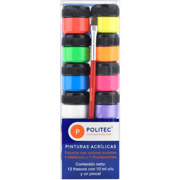 Estuche Pintura Acrilica Con Pincel Politec