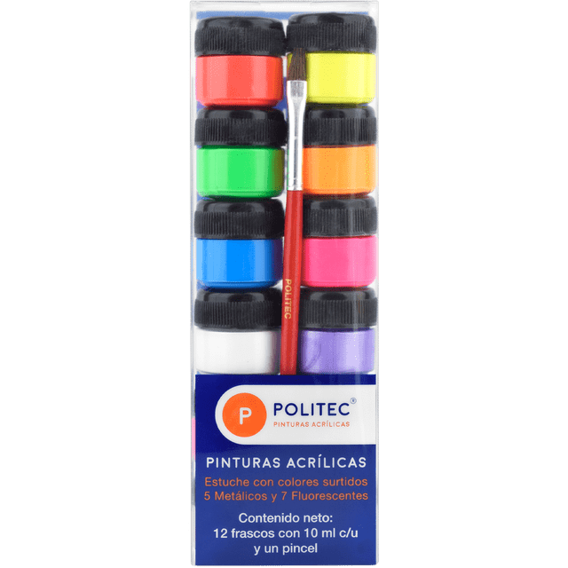 Estuche Pintura Acrilica Con Pincel Politec