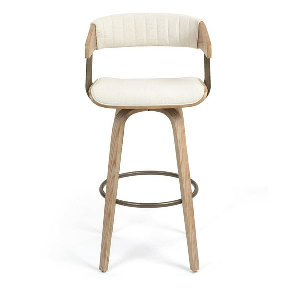 Glamour Home Berke Beige Upholstered Fabric Bar Stool with Natural Wood Legs