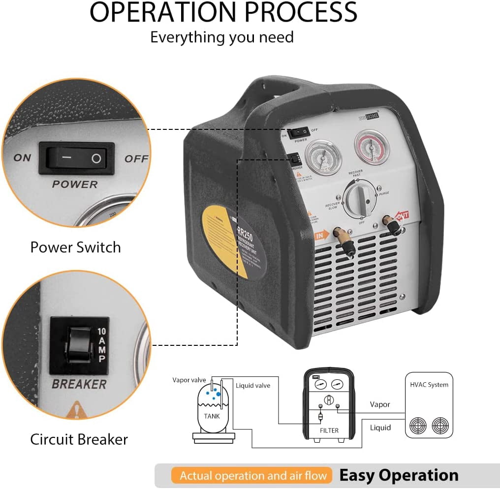 SPECSTAR 110-120V AC 60Hz 3/4HP Single Cylinder Portable Refrigerant Recovery Machine, Grey