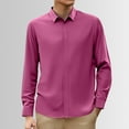 thumbnail image 2 of MIXUE Mens Casual Button Down Dress Shirts Summer Solid Color Lapel Long Sleeve Slim Fit Tops Streetwear,Pink,L, 2 of 5