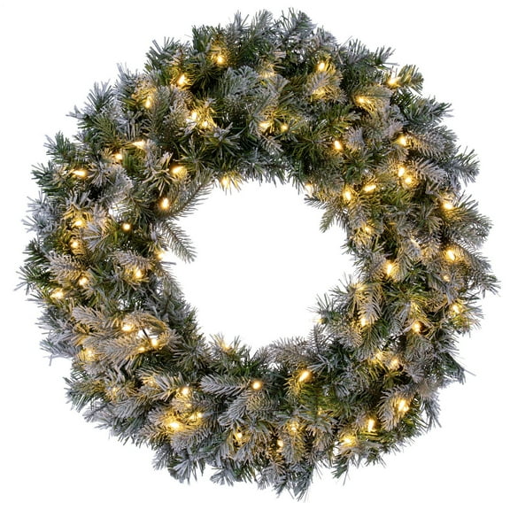 Vickerman 30" Frosted Douglas Fir Artificial Pre-Lit Wreath with Warm White LED Mini Lights.