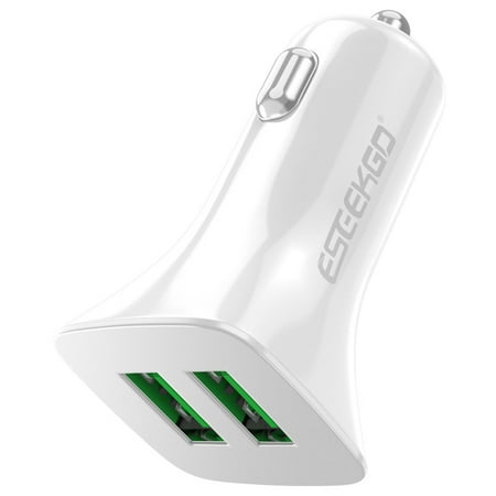 Dual USB-A Output Mini Car Charger - White