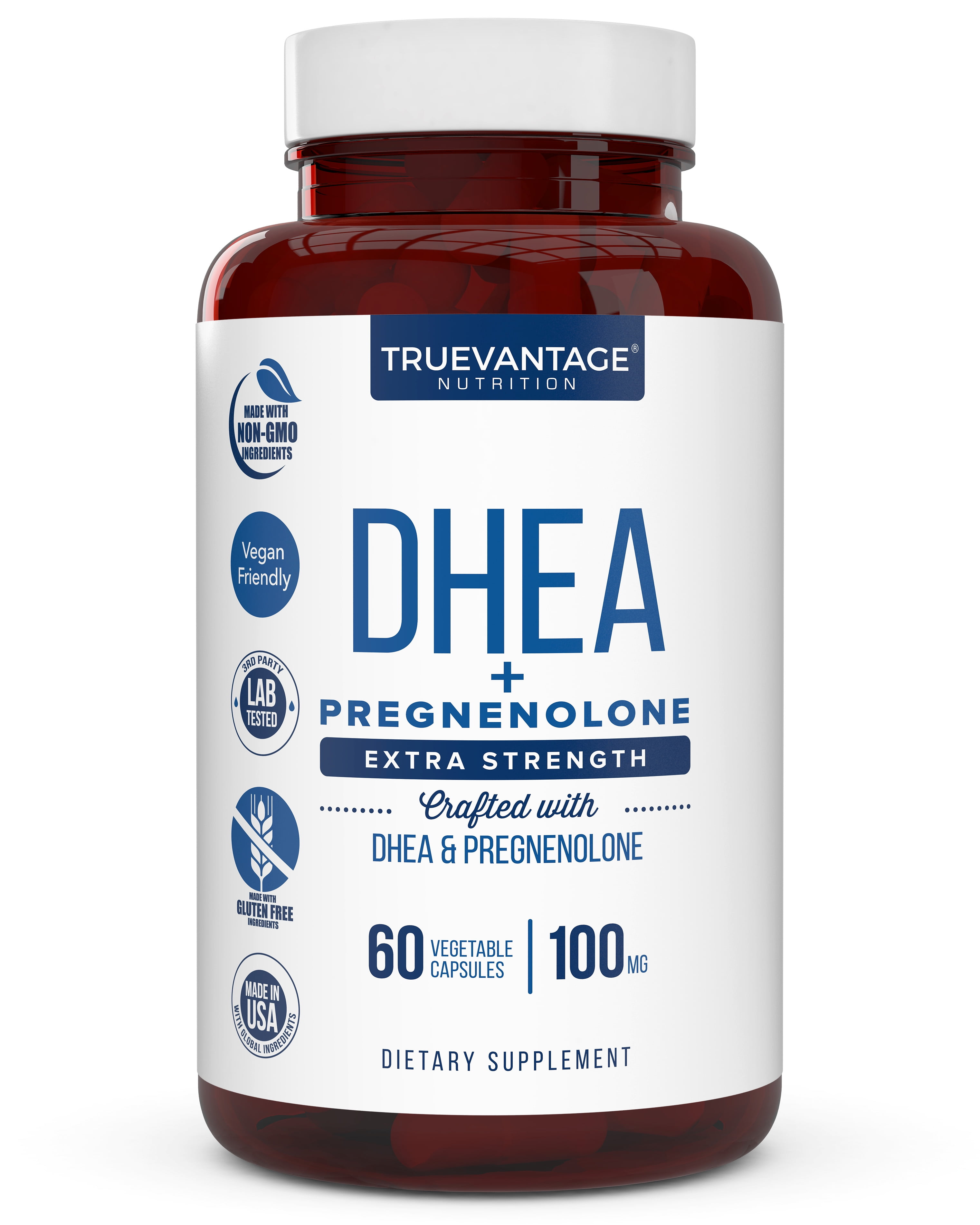 Truevantage Nutrition DHEA 100mg With Pregnenolone 60mg 60 Vegetable