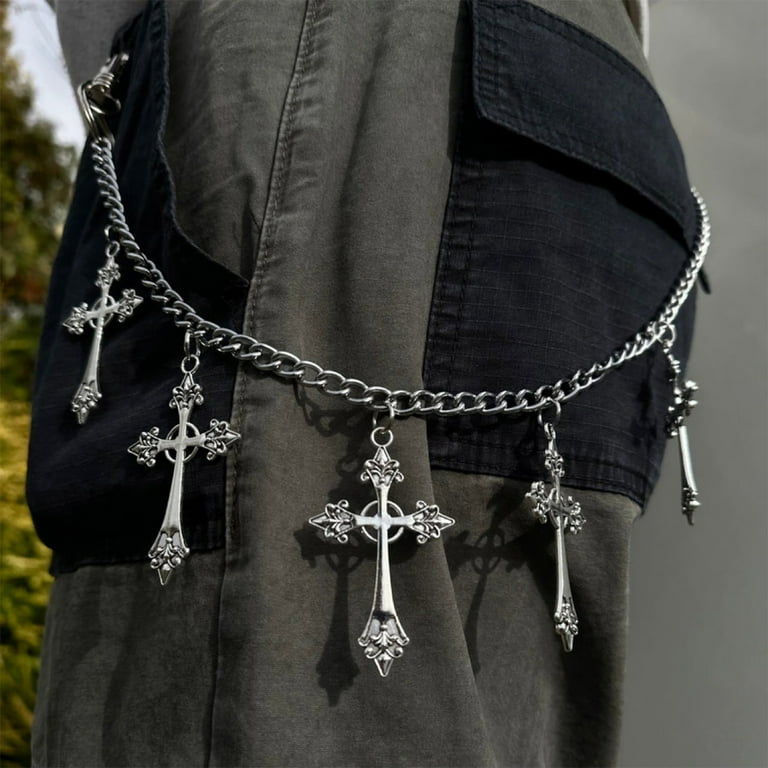 小物 Mad Punk Cross Chain n Belt Arm Cover AOOOWER Unisex Punk Cross Chain for Pants Hip Hop Trousers