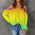 thumbnail image 2 of Womens Clearance under $10 2025 Clearance! asdoklhq Juniors Plus Tops & T-Shirts,Women Flowers Printing V-Neck Long Sleeve Halter Off Shoulder T-Shirt Casual Tops Blouse, 2 of 5