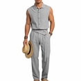 thumbnail image 2 of StSilkitty Men's 2 Piece Sets Sleeveless Button down Collared Shirts and Pants Outfits Solid Color Lightweight Comfy Set, 2 of 8